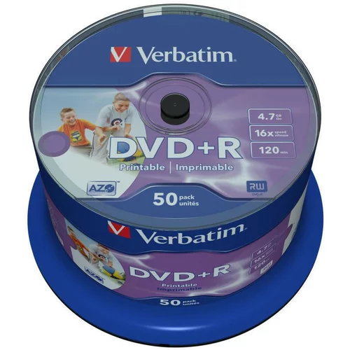 Verbatim DVD+R 16x 4.7GB Full Surface White Printable NoID, 50 kom