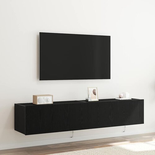 TV zidni ormar s LED svjetlima 2 pcs Crni hrast 80 x 35 x 31 cm Cijene
