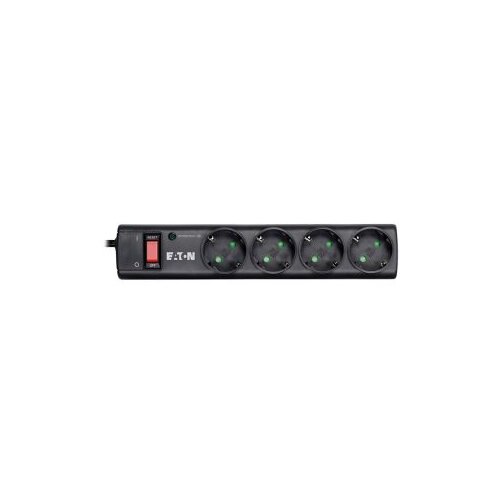 Eaton Protection Strip 4 DIN, 10A, Input: Schuko, Outputs: (4) Schuko; Power Cord Lenght 1m; Over voltage protection; On/Off switch; LED indication; 2yr warranty Cijene