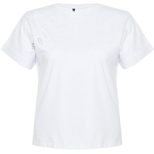 Trendyol Curve White Brode Detail Basic Knitted T-shirt Cene