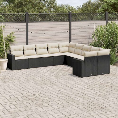 VidaXL 10-dijelni set vrtnih sofa s jastucima crni od poliratana Slike