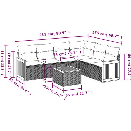  7-dijelni set vrtnih sofa sivi od poliratana Slike