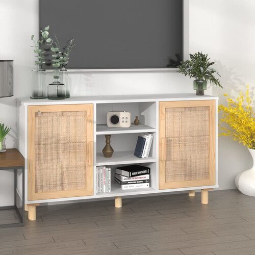 The Living Store Komoda bela 105x30x60 cm trdna borovina in naravni ratan - Komoda, (21836150) Cene