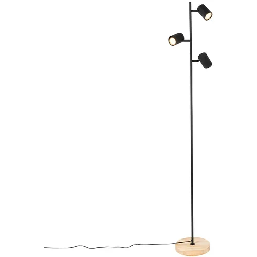 QAZQA Moderna stoječa svetilka črna z lesom 3-light - Jeana