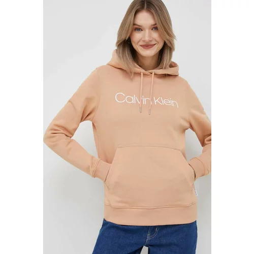 Calvin Klein Bluza ženska, oranžna barva, s kapuco