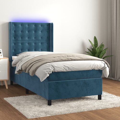 VidaXL Box spring postelja z vzmetnico LED temno modra 90x190 cm žamet Slike