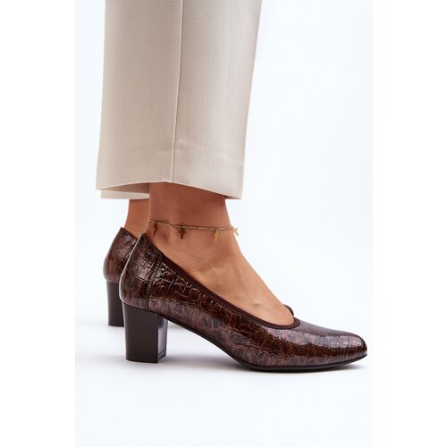 VINCEZA Brown Embossed Patent Leather Pumps Cynania Cijene