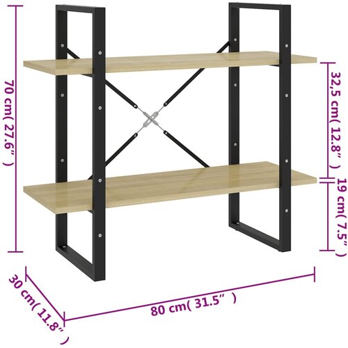  za knjige s 2 razine boja hrasta 80 x 30 x 70 cm drveni Slike