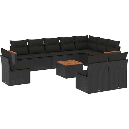  11-dijelni set vrtnih sofa od poliratana s jastucima crni Slike
