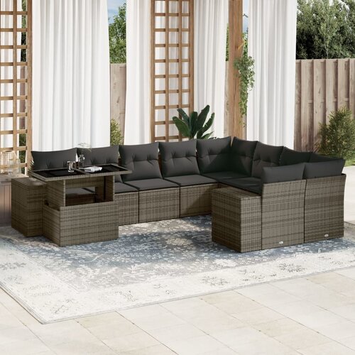 vidaXL 10-dijelni set vrtnih sofa od poliratana s jastucima sivi Cijene