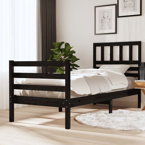 VidaXL Okvir za krevet od masivnog drva crni 90 x 190 cm jednokrevetni Slike