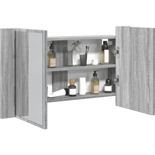 vidaXL LED kopalniška omarica z ogledalom siva sonoma 80x12x45 cm Cene