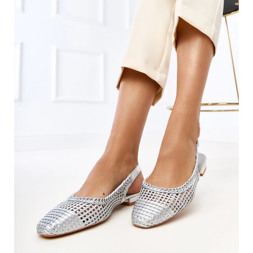 Gemre Silver lace open-heel ballet flats Eve Slike