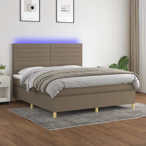  Krevet box spring s madracem LED smeđesivi 160x200 cm tkanina