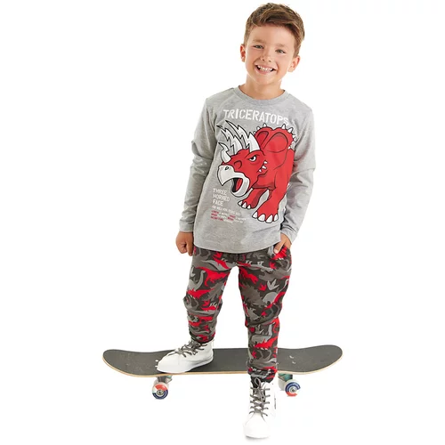 Mushi Triceratops Boys' Gray T-shirt & Camouflage Pants Suit