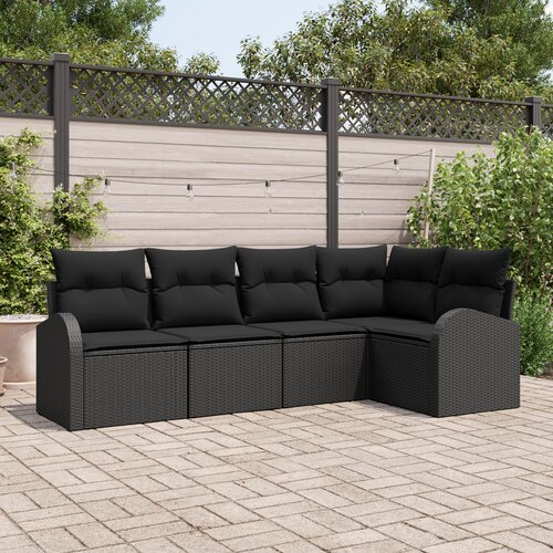 vidaXL set vrtnog kauča od 5 komada s jastučićima crna poly rattan Cene
