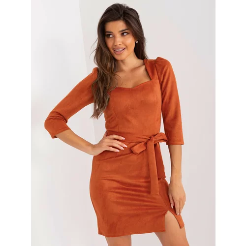 Fashion Hunters Dark orange fitted dress with slit