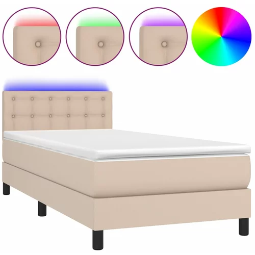vidaXL Box spring postelja z vzmetnico LED kapučino 90x190 cm, (20893745)