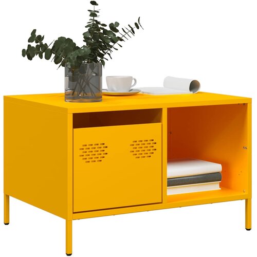 VidaXL Klubska mizica gorčično rumena 68,5x50x43,5 cm valjano jeklo Slike