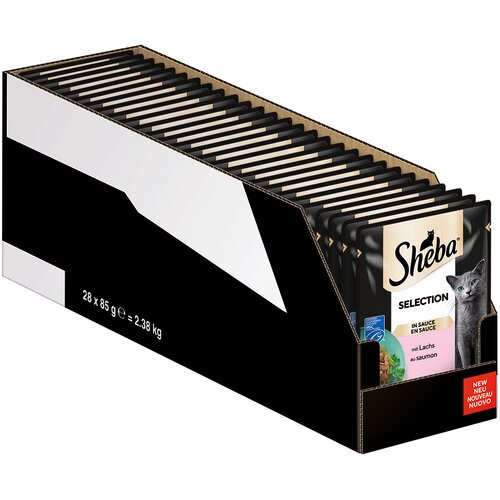  Varčno pakiranje Sheba različice v vrečkah za ohranjanje svežine 56 x 85 g - Selection v omaki z lososom Cene
