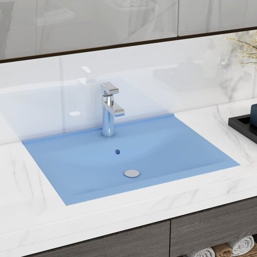 vidaXL Razkošen umivalnik z luknjo mat svetlo moder 60x46 cm keramičen Cene