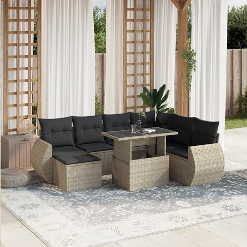 vidaXL 8-dijelni set vrtnih sofa od poliratana s jastucima svjetlosivi Cijene