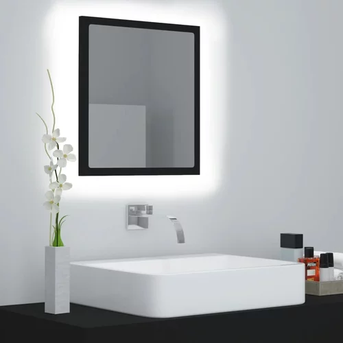 vidaXL LED kopalniško ogledalo črno 40x8,5x37 cm iverna plošča