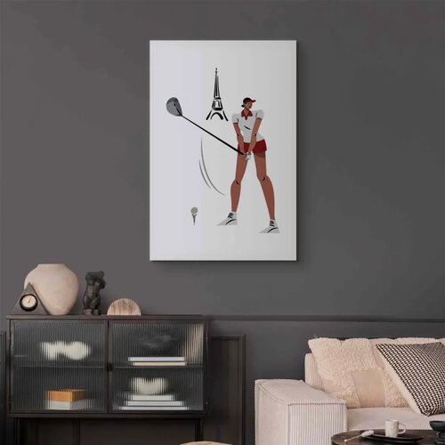  Slika - Female Golfer With the Eiffel Tower in the Background - Illustration 60x90 Premium Print Slike