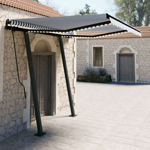  Avtomatska tenda LED + senzor 3,5x2,5 m modra in bela, (20728822) Cene