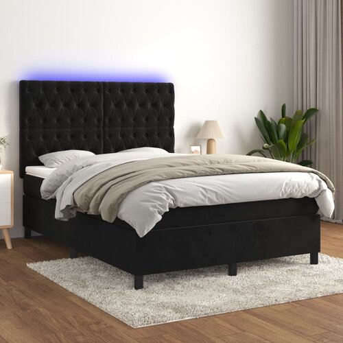 VidaXL Box spring postelja z vzmetnico LED črna 140x200 cm žamet Slike