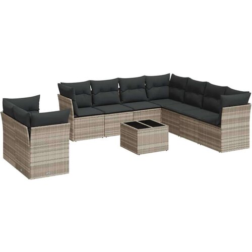 vidaXL 10-dijelni set vrtnih sofa poliratan s jastucima svijetlosivi Cijene