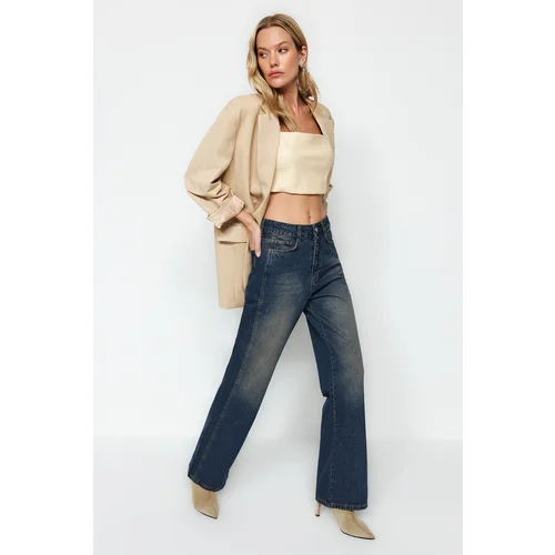 Trendyol Dark Blue High Waist Wide Leg Jeans