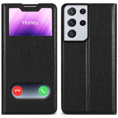 Cadorabo Ohi&scaron;je, združljiv s Samsungom v kometu Black - Za&scaron;čitni pokrov z magnetnim zapiranjem, stoječo funkcijo in dvema gledanjem oken, (20694796) Cene