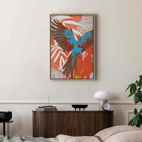  Slika - Exotic Wings - Parrot Among Abstract Leaf Patterns 40x60 U prirodnom drvenom okviru Slike