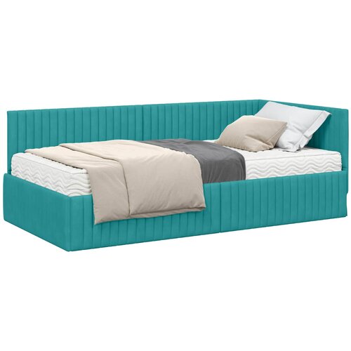 vidaXL Kutni krevetni okvir s madracem 2 pcs Tirkizna Baršun - Tirkizna 90 x 200 cm Cene