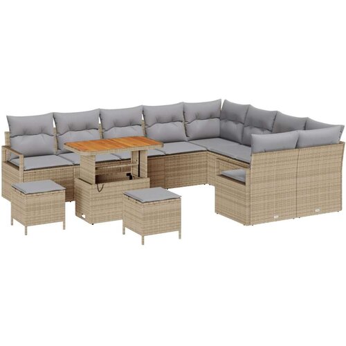  12-dijelni vrtni sofa set s jastučićima bež poli ratan akacija 3-dijelni vrtni set za objedovanje s jastučićima bež poli ratan Slike