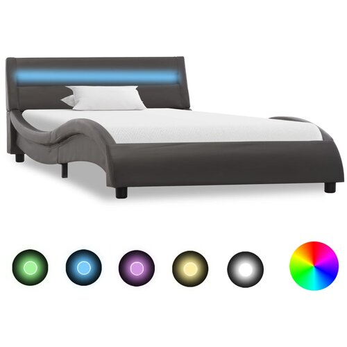 VidaXL Posteljni okvir LED sivo umetno usnje 90x200 cm Slike