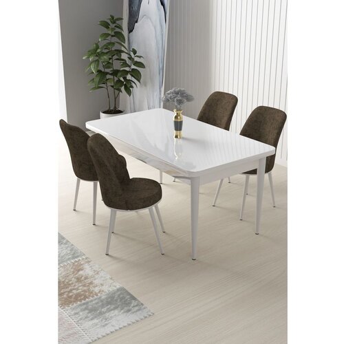 Hanah home Nil - White, Brown WhiteBrown Dining Table & Chairs Set (5 Pieces) Cene