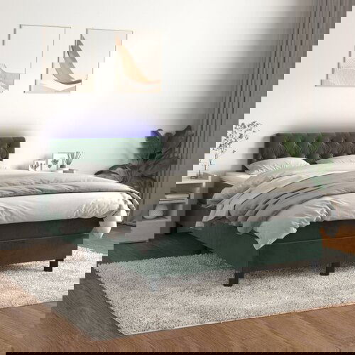 VidaXL Box spring postelja z vzmetnico LED tem. zelena 120x200cm žamet Slike