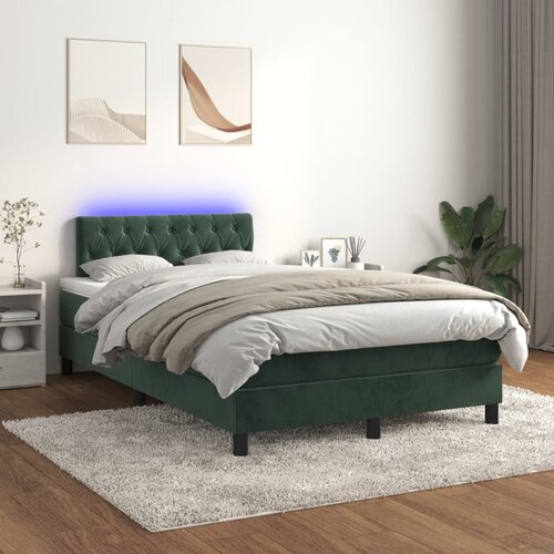 VidaXL Krevet box spring s madracem LED tamnozeleni 120x200 cm bar&amp;scaron;un Slike
