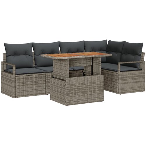 vidaXL set od 6 komada sofe za vrt s jastučićima siva poly ratan, 2-sjedna sofa za vrt s pohranom i jastučićima siva poly ratan Cijene