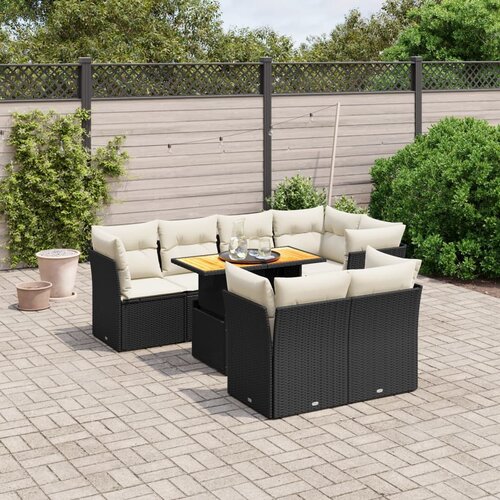 VidaXL 8-dijelni set vrtnih sofa od poliratana s jastucima crni Slike