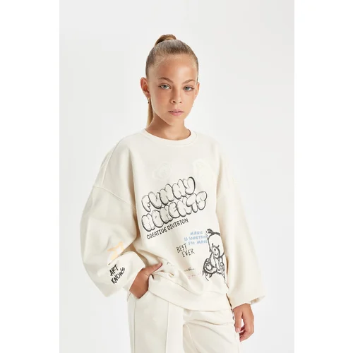 Defacto Girl Oversize Fit Crew Neck Printed Sweatshirt