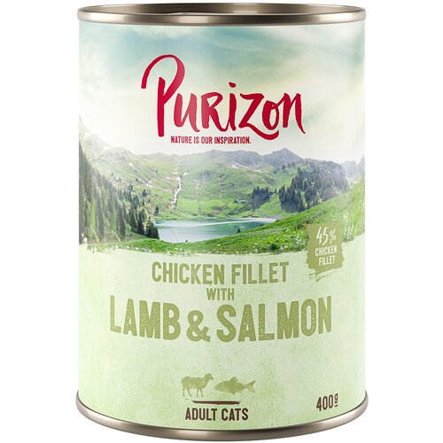  22 + 2 gratis! Purizon Adult 24 x 200g/400g - brez žit - Pi&scaron;čančji file z lososom in jagnjetino (24 x 400 g) Cijene
