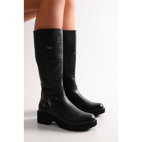 Shoeberry Women's Senda Black Genuine Leather Heeled Boots Black Genuine Leather Slike