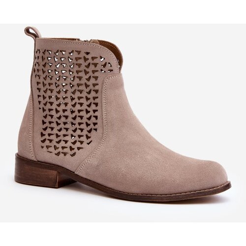 Zazoo 2791 Suede Openwork Boots Beige Slike