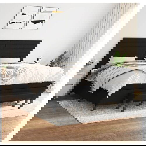 VidaXL Krevet s oprugama i madracem crni 180x200 cm od tkanine Slike