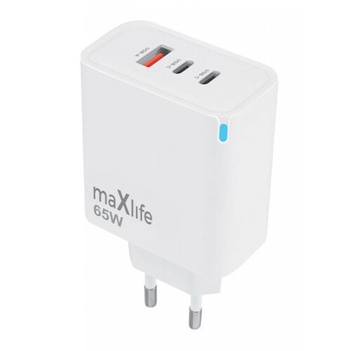 Maxlife stenski polnilec GaN PD QC 2x USB-C 1x USB 65W Cene