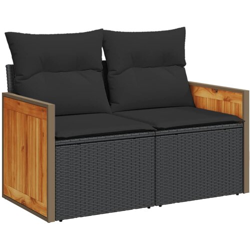 Maison Chic Vrtni kavč - Zunanji kavč dvosed z blazinami črn poli ratan, (22042010) Slike