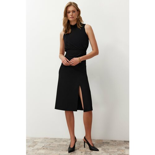 Trendyol Black A-line Degaje Collar Midi Woven Dress Cene